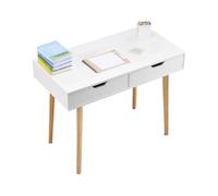 VEVOR Small Desk with Drawers, Kids Desk for Bedroom, Wooden Simple Study Table for Drawing, Reading, Writing, Rectangle MDF Furniture Study Storage Table for Home, Office, White + Wood