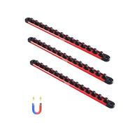 VEVOR Socket Organizer Rail Set, 3PCS Metric & SAE Aluminum Socket Organizers, 1/4'', 3/8'' & 1/2'' Heavy-Duty Socket Holder with 360° Rotating Clips for Tool Box, Hold up to 40 Sockets, Red & Black