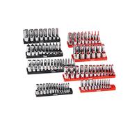 VEVOR Socket Organizer Set, 8PCS High-Rod Socket Holder, 1/4'', 3/8'' & 1/2'' Metric SAE Socket Trays with Clear Labels, Hold up to 176PCS Standard & Deep Sockets, Black & Red (Socket Not Included)