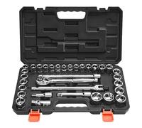 VEVOR Socket Set, 33 Pieces, 12.7 mm Drive Socket and Ratchet Set, SAE and Metric, Mechanic Tool Kit with Ratchet Wrench, Extension Bar and Storage Case, CR-V Alloy Steel, for Automotive Repair