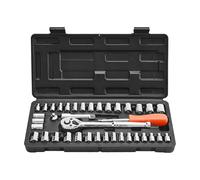 VEVOR Socket Set, 39 Pieces, 9.5 & 6.4 mm Drive Socket and Ratchet Set, SAE and Metric Size, Mechanic Tool Kit with Ratchet Wrench, Accessories, Storage Case, CR-V Alloy Steel, for Automotive Repair
