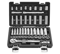 VEVOR Socket Set, 44 Pieces, 9.5 mm Drive Socket and Ratchet Set, SAE and Metric, Deep and Shallow, Mechanic Tool Kit with Accessories and Storage Case, CR-V Alloy Steel, for Automotive Repair