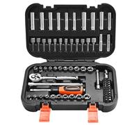 VEVOR Socket Set, 70 Pieces, 6.4 mm Drive Socket and Ratchet Set, SAE and Metric, Deep and Shallow, Mechanic Tool Kit with Bits, Accessories and Storage Case, CR-V Alloy Steel, for Automotive Repair