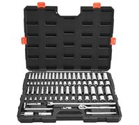 VEVOR Socket Set, 76 Pieces, 9.5 mm Drive Socket and Ratchet Set, SAE and Metric, Deep and Shallow, Mechanic Tool Kit with Accessories and Storage Case, CR-V Alloy Steel, for Automotive Repair