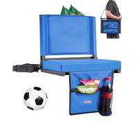 VEVOR Stadium Seat, Folding Bleacher Chair with Back Support and Thick Cushion, Padded Stadium Seat for Bleacher Includes Shoulder Strap, Hooks, Cup Holder, and Side Pocket, Blue Bleachers Chair