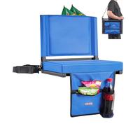 VEVOR Stadium Seat, Folding Bleacher Chair with Back Support and Thick Cushion, Padded Stadium Seat for Bleacher Includes Shoulder Strap, Hooks, Cup Holder, and Side Pocket, Blue Bleachers Chair