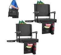 VEVOR Stadium Seat, Portable Bleacher Seat with Armrest, Back Support and Thick Cushion, Bench Chair for Bleacher Includes Shoulder Strap, Hooks, Cup Holder, Black Football Bleachers Seats, 2PCS