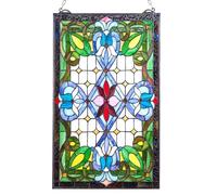 VEVOR Stained Glass Window Panel, 17 x 29 in, Tiffany Style Hanging Transom Window Panel with Chain, Large Vertical Rectangle Stain Glass, Vintage Traditional Art Handcrafts for Kitchen Home Decor