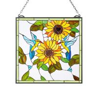 VEVOR Stained Glass Window Panel, 20 x 20 in, Tiffany Style Hanging Transom Window Panel with Chain, Large Vertical Rectangle Stain Glass, Vintage Traditional Art Handcrafts for Kitchen Home Decor