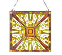 VEVOR Stained Glass Window Panel, 20 x 21 in, Tiffany Style Hanging Transom Window Panel with Chain, Large Vertical Rectangle Stain Glass, Vintage Traditional Art Handcrafts for Kitchen Home Decor