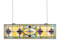 VEVOR Stained Glass Window Panel, 32 x 10 in, Tiffany Style Hanging Transom Window Panel with Chain, Large Horizontal Rectangle Stain Glass, Vintage Traditional Art Handcrafts for Kitchen Home Decor