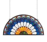 VEVOR Stained Glass Window Panel, 36 x 18 in, Tiffany Style Hanging Transom Window Panel with Chain, Large Half-Round Stain Glass Hanging, Vintage Traditional Art Handcrafts for Kitchen Home Decor
