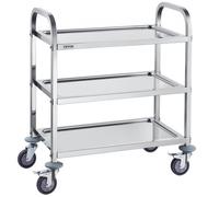 VEVOR Stainless Steel Cart, 3 Layers Lab Utility Cart 400 lbs Weight Capacity, Medical Cart with Lockable Universal Wheels, for Lab, Clinic, Kitchen, Salon