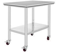 VEVOR Stainless Steel Catering Work Table 36x24 Inch Commercial Work Table with 4 Wheels Commercial Food Prep Workbench with Flexible Adjustment Shelf