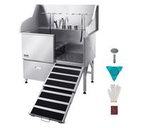 VEVOR Stainless Steel Dog Washing Station, 127 cm Pet Grooming Tub w/Ramp, Faucet & Showerhead & Leash Dog Bathtub for Large & Medium & Small Pets (Right Door)