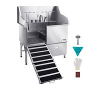 VEVOR Stainless Steel Dog Washing Station, 127 cm Pet Grooming Tub w/Ramp, Faucet & Showerhead & Soap Holder Leash Dog Bathtub for Large & Medium & Small Pets (Left Door)