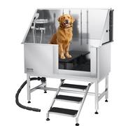 VEVOR Stainless Steel Dog Washing Station, 127 cm Pet Grooming Tub w/Stairs, PE Water Filter Board, Faucet & Showerhead & Soap Holder Dog Bathtub for Large & Medium & Small Pets (Right Door)