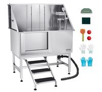 VEVOR Stainless Steel Dog Washing Station, 127 cm Pet Grooming Tub w/Stairs, PE Water Filter Board, Faucet & Showerhead & Soap Holder Dog Bathtub for Large & Medium & Small Pets (Left Door)