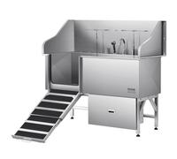 VEVOR Stainless Steel Dog Washing Station, 154.94 cm Pet Grooming Tub w/Ramp, Water Filter Board, Faucet & Showerhead & Leash Dog Bathtub for Large & Medium & Small Pets (Left Door)