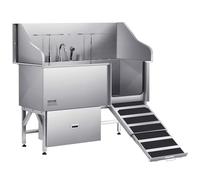 VEVOR Stainless Steel Dog Washing Station, 154.94 cm Pet Grooming Tub w/Ramp, Water Filter Board, Faucet & Showerhead & Leash Dog Bathtub for Large & Medium & Small Pets (Right Door)