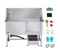 VEVOR Stainless Steel Dog Washing Station, 157.48 cm Pet Grooming Tub w/Ramp, PE Water Filter Board, Faucet & Showerhead & Soap Holder Dog Bathtub for Large & Medium & Small Pets (Right Door)
