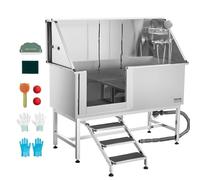VEVOR Stainless Steel Dog Washing Station, 157.48 cm Pet Grooming Tub w/Stairs, PE Water Filter Board, Faucet & Showerhead & Soap Holder Dog Bathtub for Large & Medium & Small Pets (Left Door)