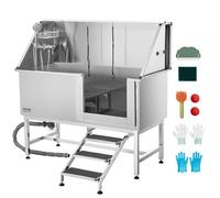 VEVOR Stainless Steel Dog Washing Station, 157.48 cm Pet Grooming Tub w/Stairs, PE Water Filter Board, Faucet & Showerhead & Soap Holder Dog Bathtub for Large & Medium & Small Pets (Right Door)