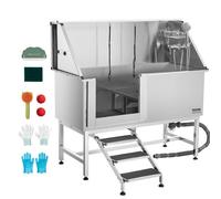 VEVOR Stainless Steel Dog Washing Station, 157.48 cm Pet Grooming Tub w/ Stairs, PE Water Filter Board, Faucet & Showerhead & Soap Holder Dog Bathtub