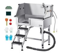 VEVOR Stainless Steel Dog Washing Station, 86.36 cm Pet Grooming Tub w/Storage Stairs, Faucet & Showerhead & Soap Holder Dog Bathtub, Pet Wash Station for Medium & Small Pets (Left Door)