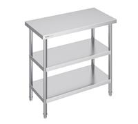 VEVOR Stainless Steel Food Prep Table, 18 x 36 x 34 Inch Commercial Kitchen Worktable, with 2 Adjustable Undershelf, Heavy Duty Prep Table Metal Work Table for BBQ, Kitchen, Home, and Garage