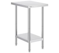 VEVOR Stainless Steel Prep Table, 24 x 18 x 34 Inch, Heavy Duty Metal Worktable with 3 Adjustable Height Levels, Commercial Workstation for Kitchen Garage Restaurant Backyard