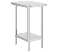 VEVOR Stainless Steel Prep Table, 24 x 18 x 34 Inch, Heavy Duty Metal Worktable with 3 Adjustable Height Levels, Commercial Workstation for Kitchen Ga