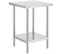 VEVOR Stainless Steel Prep Table, 24 x 24 x 34 Inch, Heavy Duty Metal Worktable with 3 Adjustable Height Levels, Commercial Workstation for Kitchen Garage Restaurant Backyard