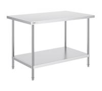 VEVOR Stainless Steel Prep Table, 30 x 48 x 34 Inch, Heavy Duty Metal Worktable with 3 Adjustable Height Levels, Commercial Workstation for Kitchen Ga