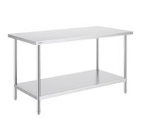 VEVOR Stainless Steel Prep Table, 30 x 60 x 34 Inch, Heavy Duty Metal Worktable with 3 Adjustable Height Levels, Commercial Workstation for Kitchen Garage Restaurant Backyard