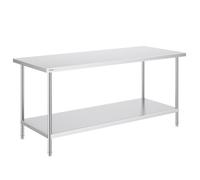 VEVOR Stainless Steel Prep Table, 30 x 72 x 34 Inch, Heavy Duty Metal Worktable with 3 Adjustable Height Levels, Commercial Workstation for Kitchen Garage Restaurant Backyard