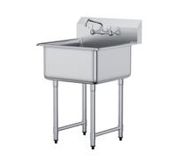 VEVOR Stainless Steel Prep & Utility Sink 1 Compartment Free Standing Small Sink Include Faucet & legs 27""""x41"""" Commercial Single Bowl Sinks f