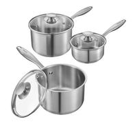 VEVOR Stainless Steel Saucepan Set, 1 QT & 2 QT & 3 QT Saucepans with Glass Lids, Multipurpose Nonstick Stainless Steel Sauce Pot with Ergonomic Handle, Friendly for Oven, Dishwasher, Induction Cooker