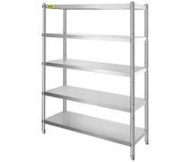 VEVOR Stainless Steel Shelving 48x18.5 Inch 5 Tier Adjustable Shelf Storage Unit Stainless Steel Heavy Duty Shelving for Kitchen Commercial Office Garage Storage 330lb Per Shelf
