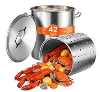 VEVOR Stainless Steel Stockpot, 39.7L Large Cooking Pots, Cookware Sauce Pot with Strainer, Lid, and Handle, Heavy Duty Commercial Grade Stock Pot, Sanding Treatment, for Large Groups Events Silver