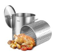 VEVOR Stainless Steel Stockpot, 64 Quart Large Cooking Pots, Cookware Sauce Pot with Basket, Lid, and Handle, Heavy Duty Commercial Grade Stock Pot, Sanding Treatment, for Large Groups Events Silver