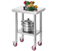 VEVOR Stainless Steel Table, 24 x 18 Inches Food Prep Worktable with Wheels, Kitchen Prep Table with Adjustable Undershelf Workstations for Commercial