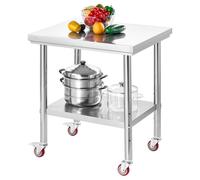 VEVOR Stainless Steel Table, 24 x 30 Inches Food Prep Worktable with Wheels, Kitchen Prep Table with Adjustable Undershelf Workstations for Commercial Kitchen, Restaurant, Hotel and Garage, Outdoor