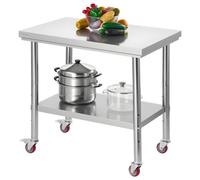 VEVOR Stainless Steel Table, 24 x 35.4 Inches Food Prep Worktable with Wheels, Kitchen Prep Table with Adjustable Undershelf Workstations for Commerci