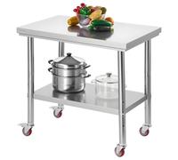 VEVOR Stainless Steel Table, 24 x 35.4 Inches Food Prep Worktable with Wheels, Kitchen Prep Table with Adjustable Undershelf Workstations for Commercial Kitchen, Restaurant, Hotel and Garage, Outdoor
