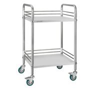 VEVOR Stainless Steel Trolley 2-Tier Trolley for Laboratory & Kitchen with Lockable Wheels, Serving Trolley for Medical Facilities, Mobile Serving Tray for Hospitals, Restaurants, Kitchens