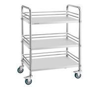 VEVOR Stainless Steel Trolley 3-Tier Trolley for Laboratory & Kitchen with Lockable Wheels, Serving Trolley for Medical Facilities, Mobile Serving Tray for Hospitals, Restaurants, Kitchens