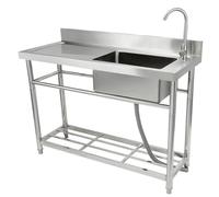 VEVOR Stainless Steel Utility Sink, Free Standing Single Bowl Commercial Kitchen Sink Set w/Workbench, 39.4 x 19.1 x 37.4 in Commercial Single Bowl Sinks for Garage, Restaurant, Laundry, NSF Certified