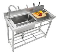 VEVOR Stainless Steel Utility Sink, Free Standing Single Bowl Commercial Kitchen Sink Set w/Workbench, 47 x 19.7 x 37.4 in Commercial Single Bowl Sink