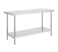 VEVOR Stainless Steel Prep Table, 24 x 60 x 34 Inch, Heavy Duty Metal Worktable with 3 Adjustable Height Levels, Commercial Workstation for Kitchen Garage Restaurant Backyard